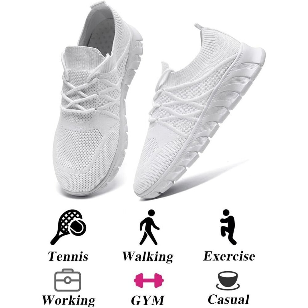 Womens Running Shoes Walking Tennis Sneakers Slip on Gym Workout White Mesh - Picture 6 of 6